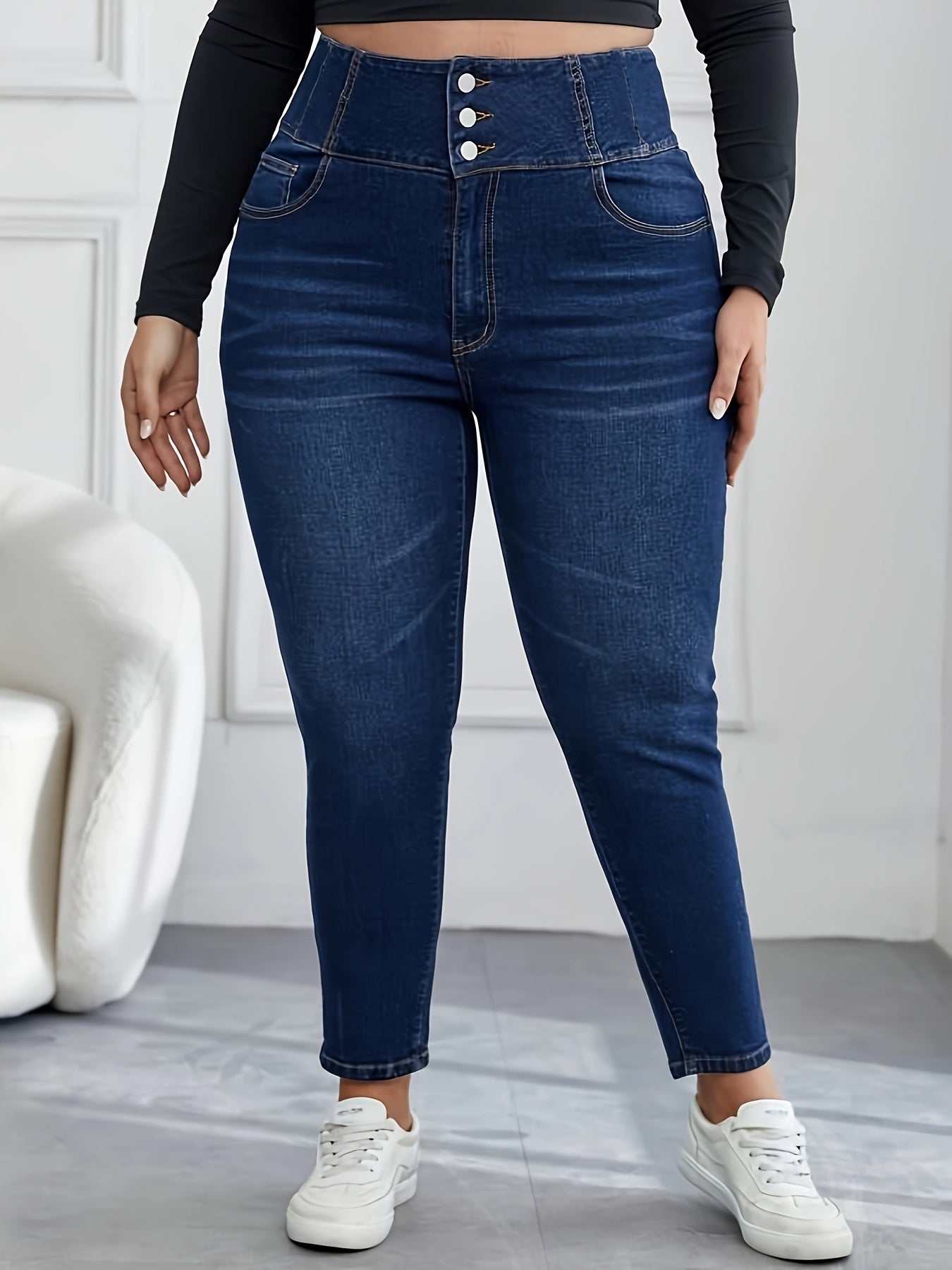 Women's Plus High Rise Skinny Jeans Button Fly