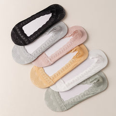 6 Pairs Lacy No Show Socks Essential Solid Boat Socks Women's Stockings