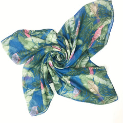 Green Voile Scarf Rainforest Bird Print Boho Shawl Head Wrap Bandana