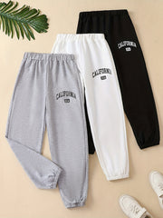 3pcs Girls California Graphic Sweatpants Jogger Set