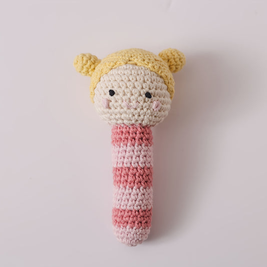 Crochet Rattle Baby Teether Toy Knitted Doll with Built in Bell 3D Rich Details