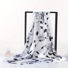 Rose Print Bandana Satin Shawl Silk Square Scarf Women Head Wrap Turban