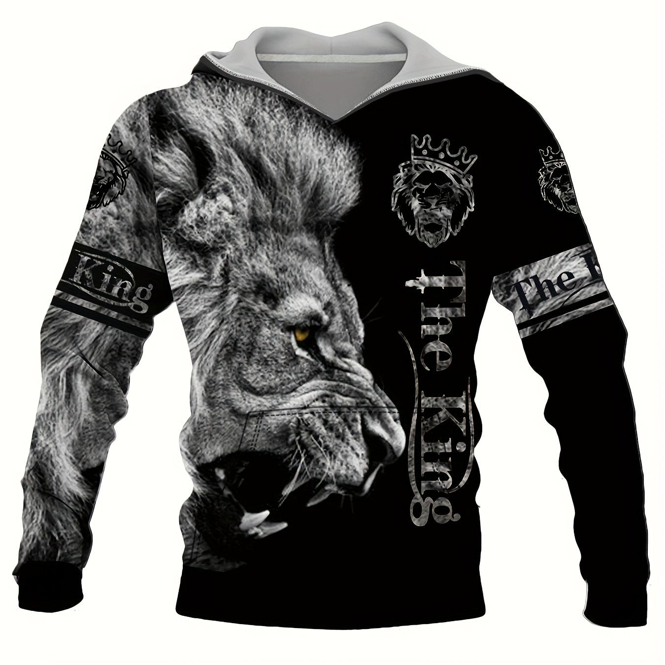 Men's 3D Print Lion Hoodie with Kangaroo Pocket - Autumn Winter