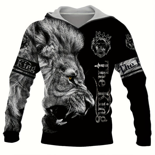 Men's 3D Print Lion Hoodie with Kangaroo Pocket - Autumn Winter