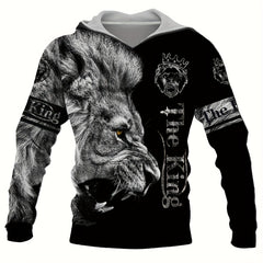Men's 3D Print Lion Hoodie with Kangaroo Pocket - Autumn Winter
