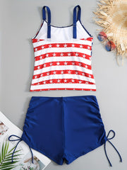 Flag Print Tank Top & Shorts Swimsuit Set