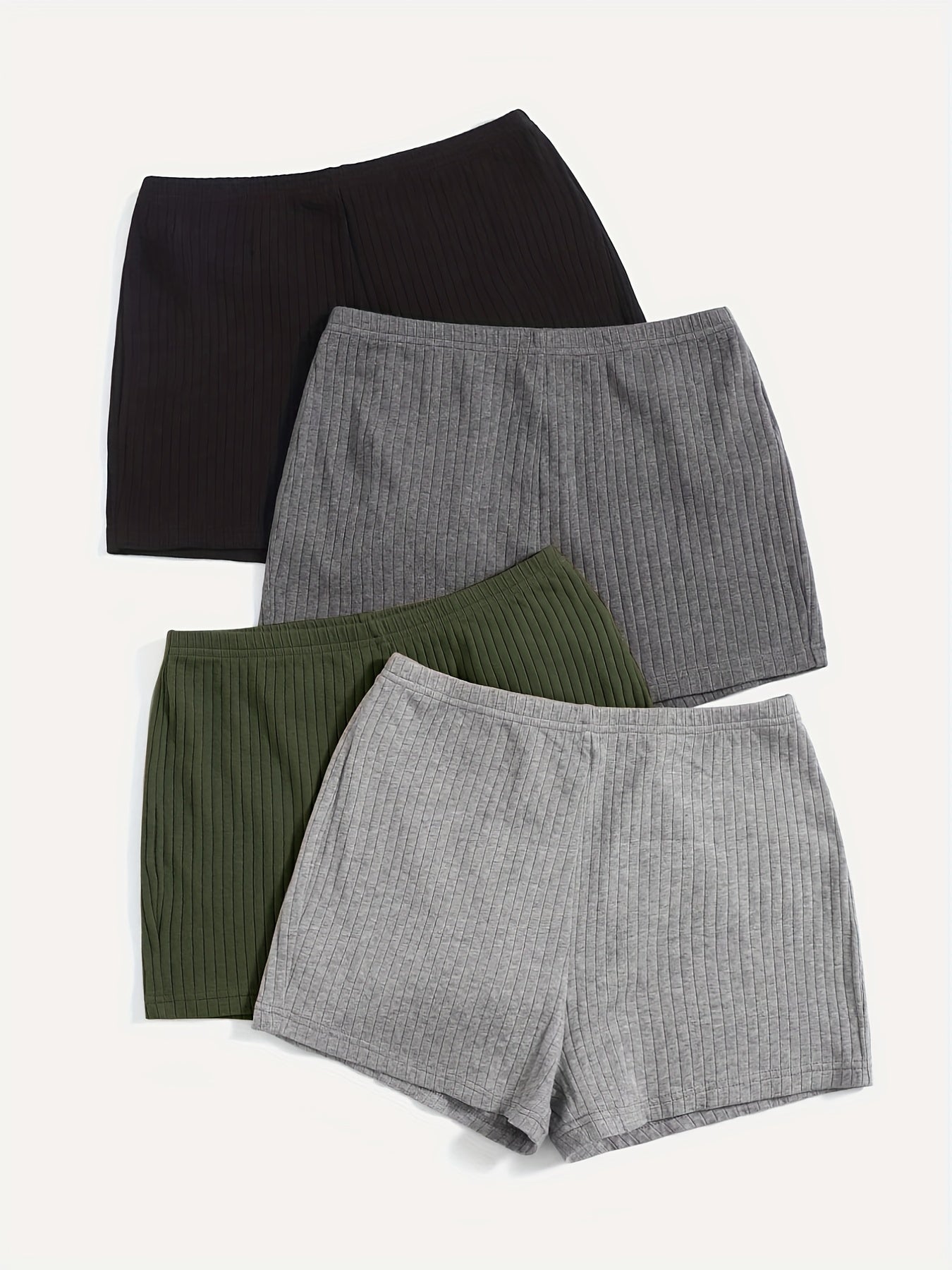 Ribbed Knit Shorts 4 Pack Elastic Waist Women's Clothing
