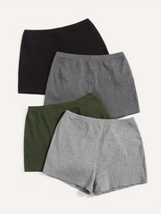 Ribbed Knit Shorts 4 Pack Elastic Waist Women's Clothing