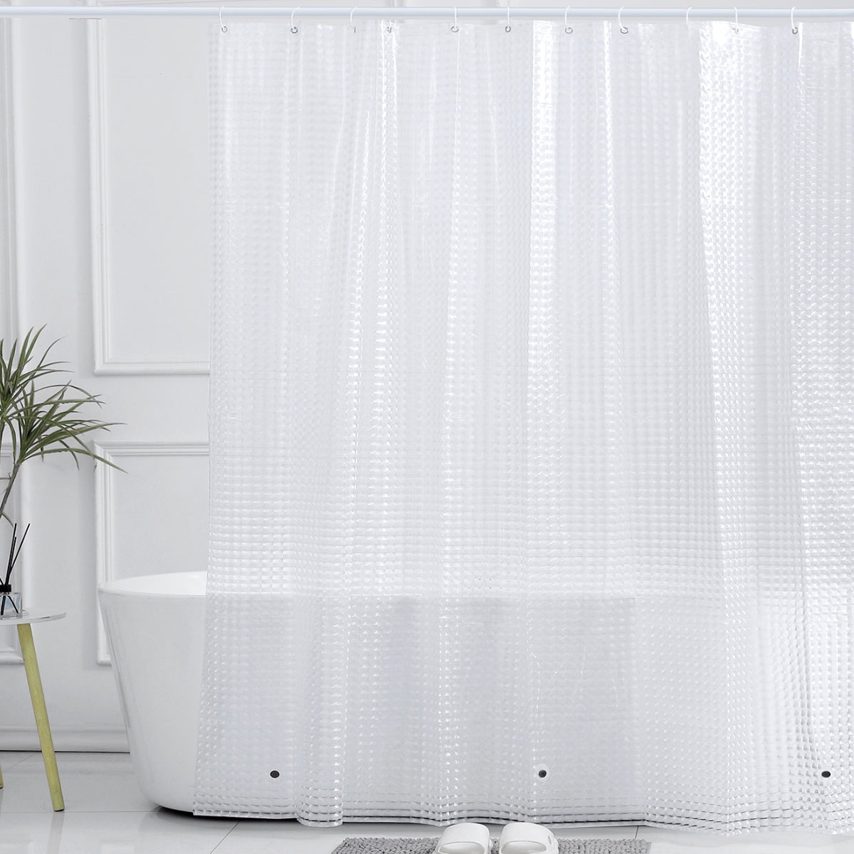 Semi Transparent Shower Curtain Liner Waterproof with Hooks