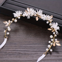 Faux Pearl Flower Leaf Headband Tiara for Women Bride Wedding Hair Accessories