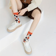 3 Pairs Floral Print Socks Breathable Mid Tube Stockings