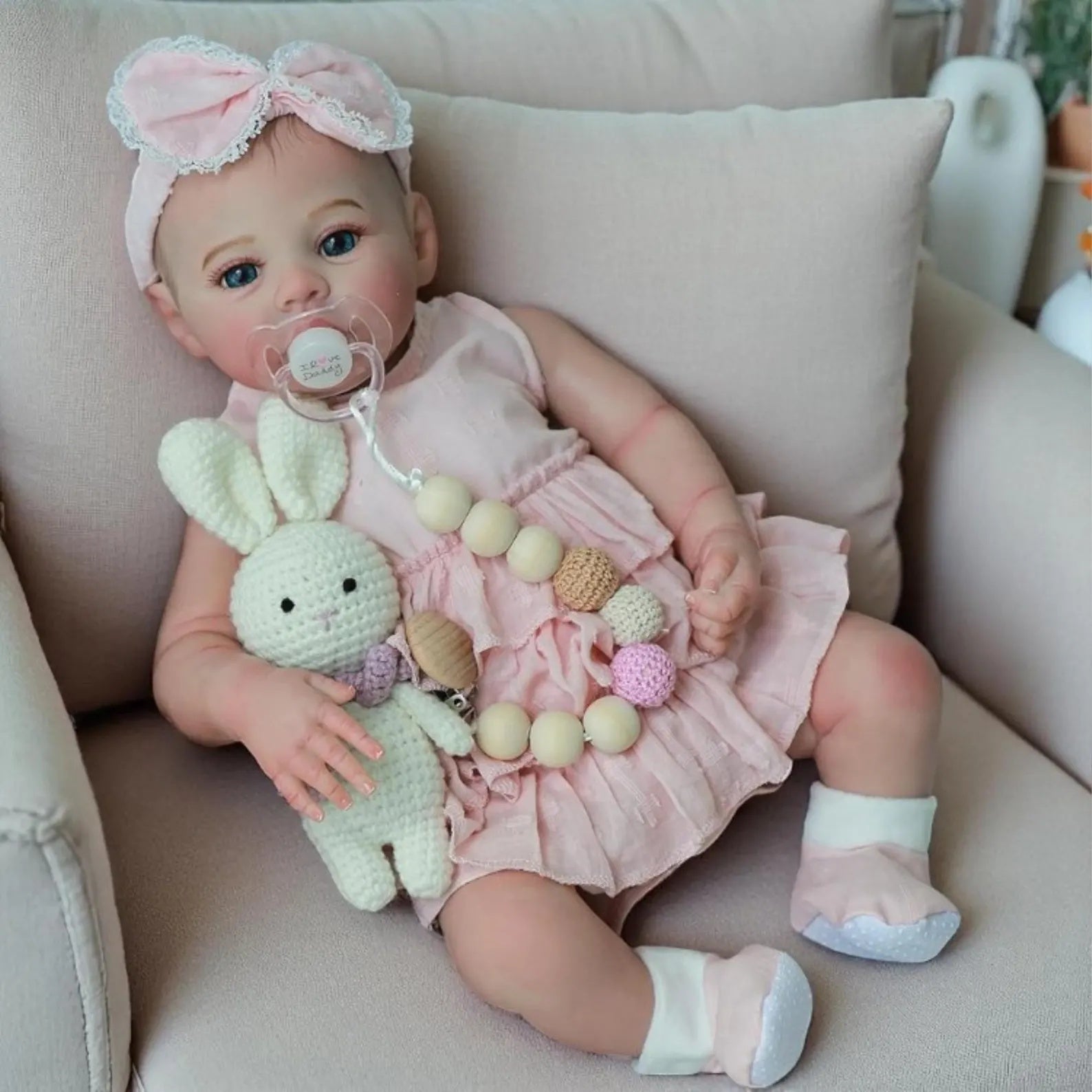 Soft Vinyl & Cloth Body Reborn Doll with Painted Hair, Lifelike Mixed Light Beig
