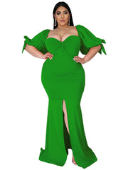 Puff Sleeve Bodycon Dress with High Split