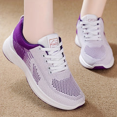 Women's Lace Up Knitted Sports Sneakers - Running & Work
