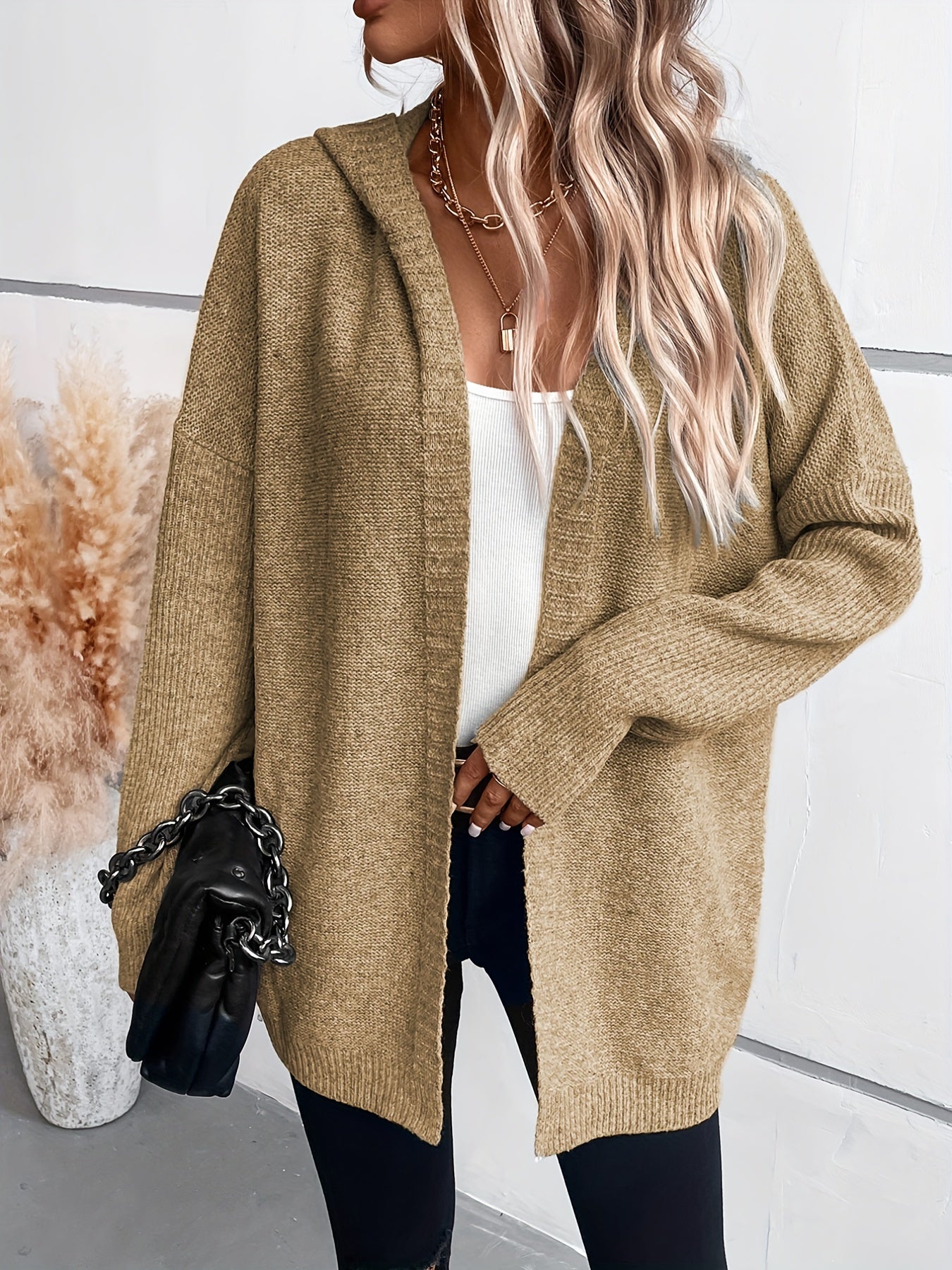 Hooded Cardigan Batwing Sleeve Mid Length Women's Casual Cardigan