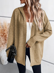 Hooded Cardigan Batwing Sleeve Mid Length Women's Casual Cardigan