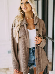 Women's Solid Button Down Knit Top Casual Textured Jacket