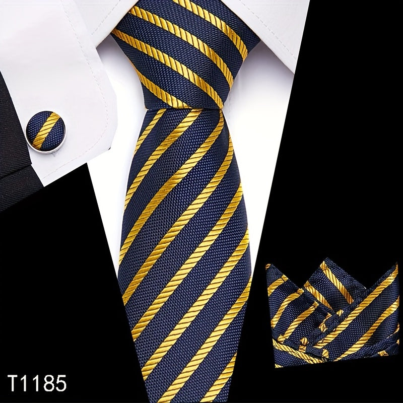 Men's Tie Set Striped Necktie Pocket Square Cufflinks Set