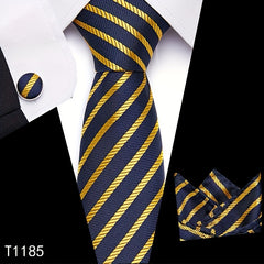 Men's Tie Set Striped Necktie Pocket Square Cufflinks Set