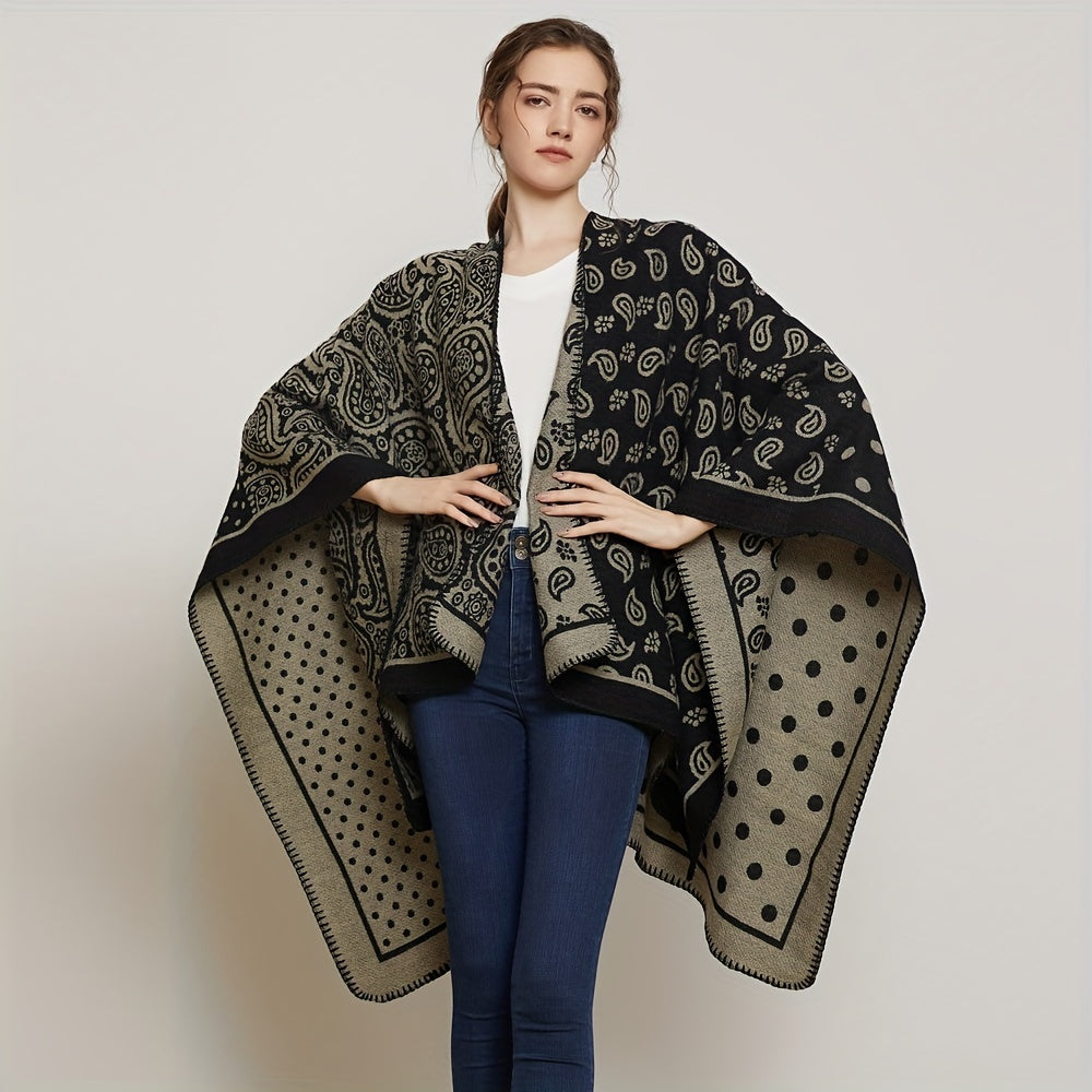 Thicken Warm Slit Shawl Large Printed Casual Shawl Wraps