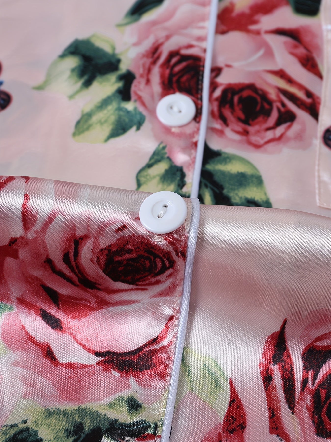 Satin Rose Print Nightshirt with Pocket