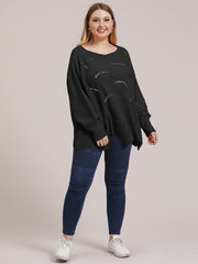 Boat Neck Loose Fit Sweater Women's Plus Casual Solid Sweater