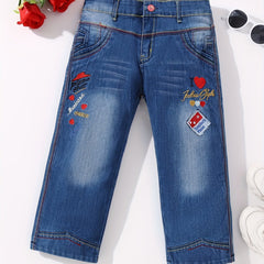 Girls' Tiny Hearts Embroidered Cropped Jeans Capris