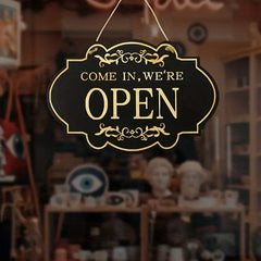 Double Sided Wooden Door Plate - OPEN CLOSED Sign