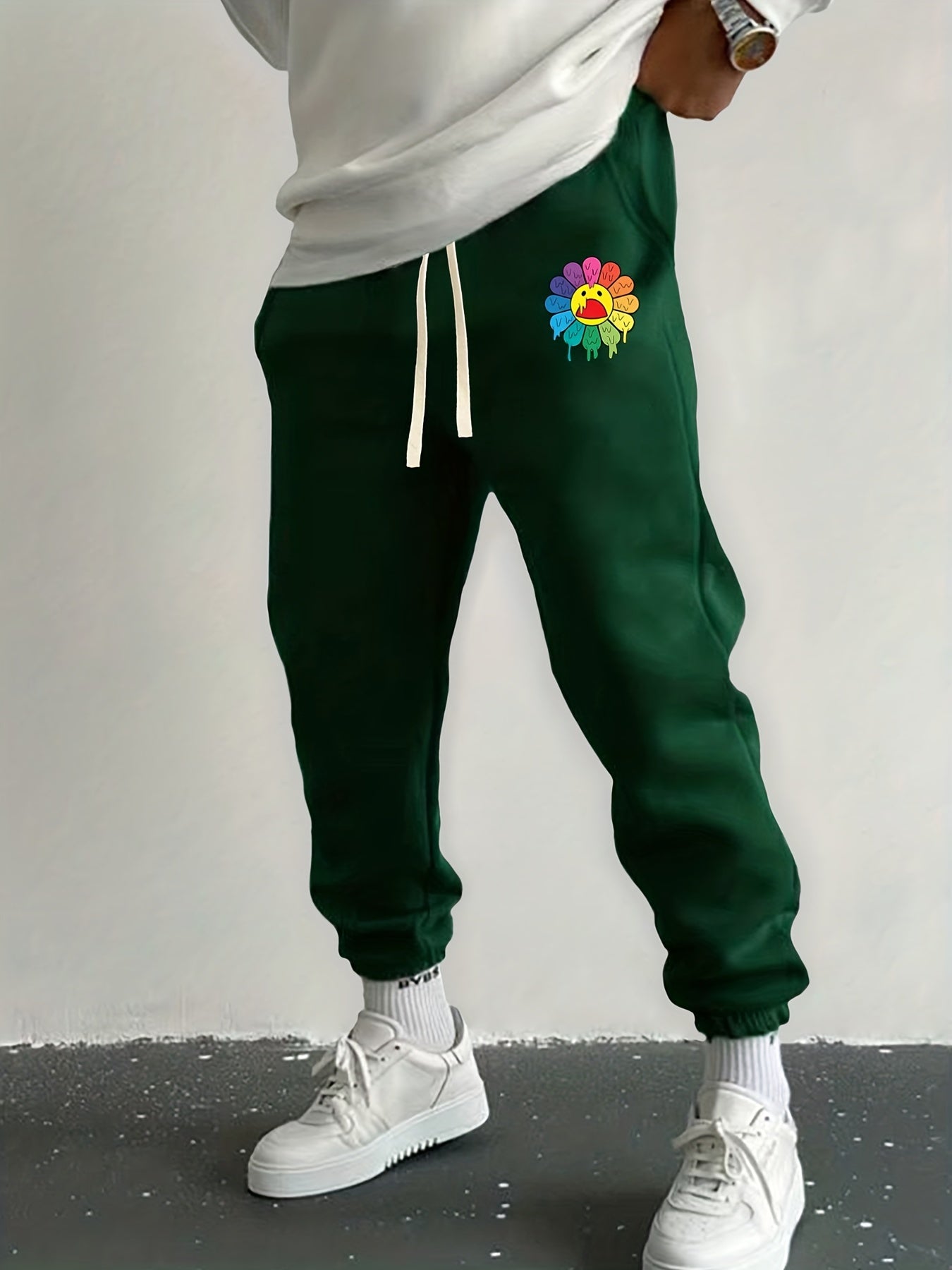 Flower Print Drawstring Sweatpants Loose Fit Casual Joggers for Spring Autumn