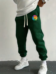 Flower Print Drawstring Sweatpants Loose Fit Casual Joggers for Spring Autumn