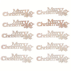 10pcs Merry Christmas Word Wood Chip Sign Decoration