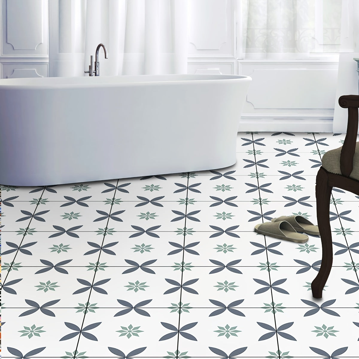 Boho Floor Stickers Waterproof Self-adhesive Tile Stickers 12pcs