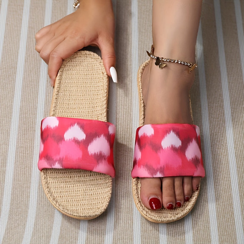 Women's Heart Pattern Slippers Open Toe Linen Sandals
