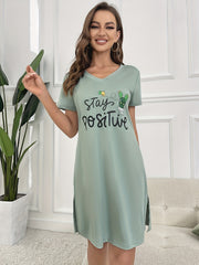 V Neck Side Split Sleep Dress Women's Sleepwear & Dresses