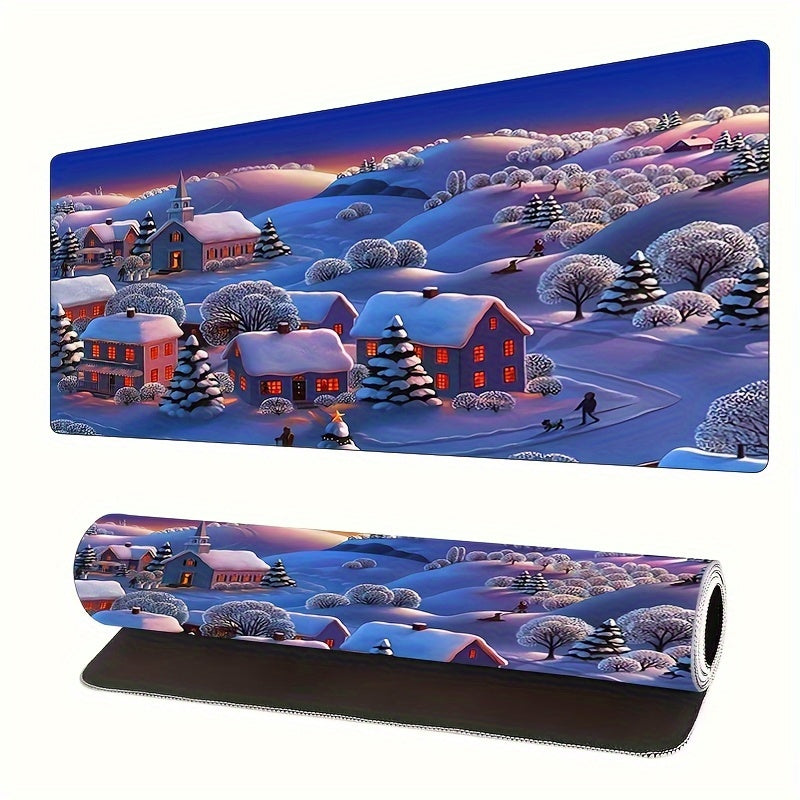 Christmas Night Snowy Scenery Mouse Pad Anti Slip Rubber Game Mat