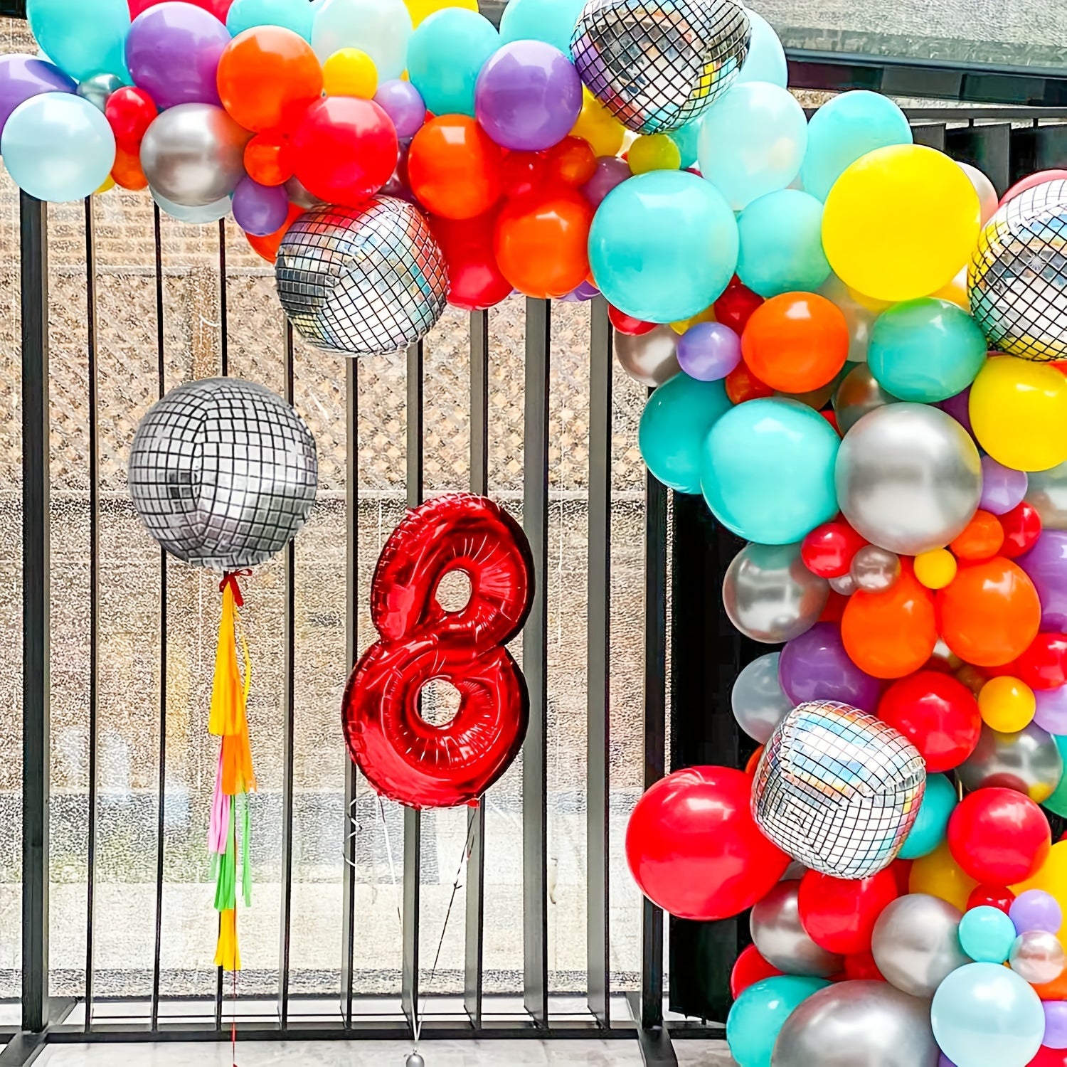 113pcs Disco 4D Aluminum Film Balloon Garland Set Purple Green Orange