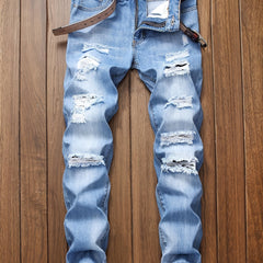 Men's Slim Fit Ripped Jeans Straight Leg Denim Pants