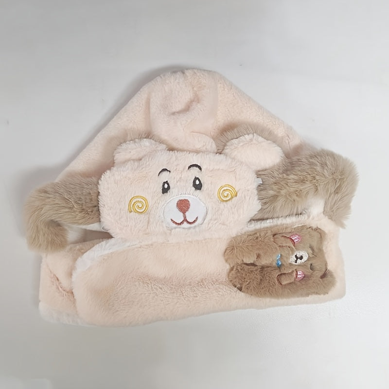 Kids Plush 2-In-1 Hat & Scarf Ear Protection Winter Hat & Neck Warmer