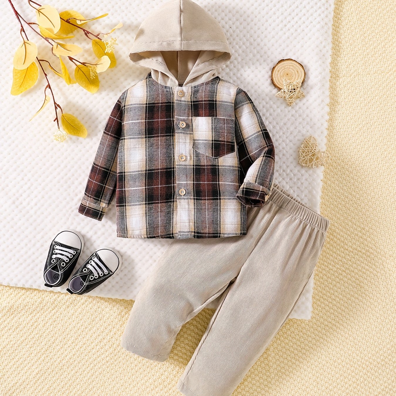 Baby Boys Plaid Hooded & Pants Set Newborn Sweatsuit 2pcs Outfit