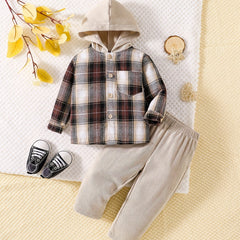 Baby Boys Plaid Hooded & Pants Set Newborn Sweatsuit 2pcs Outfit