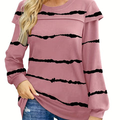 Striped Print Crew Neck Sweatshirt for Women