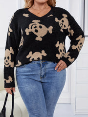 Halloween Skull Print V Neck Sweater Long Sleeve
