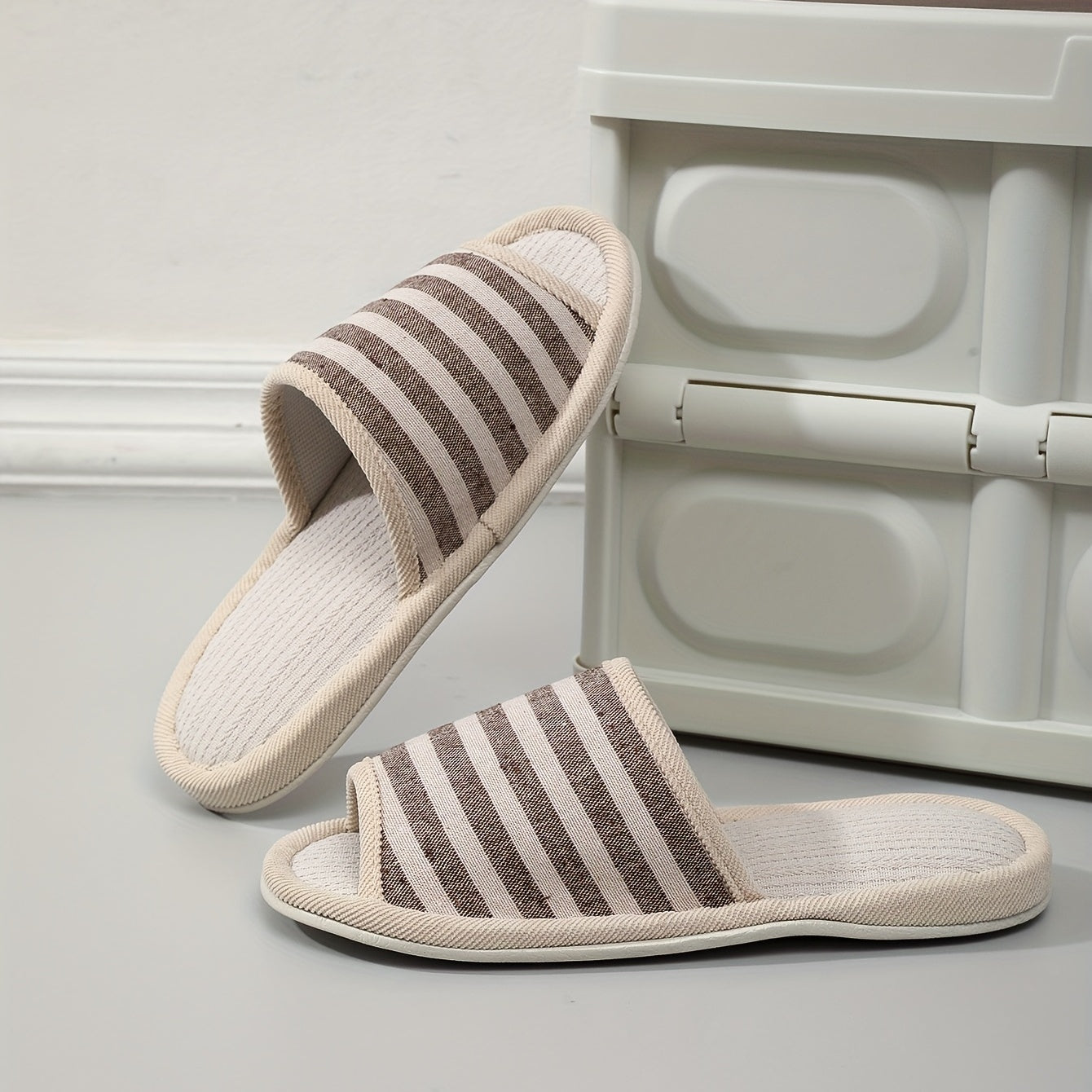 Men's Open Toe Striped House Slippers Cozy Anti-Skid Shoes