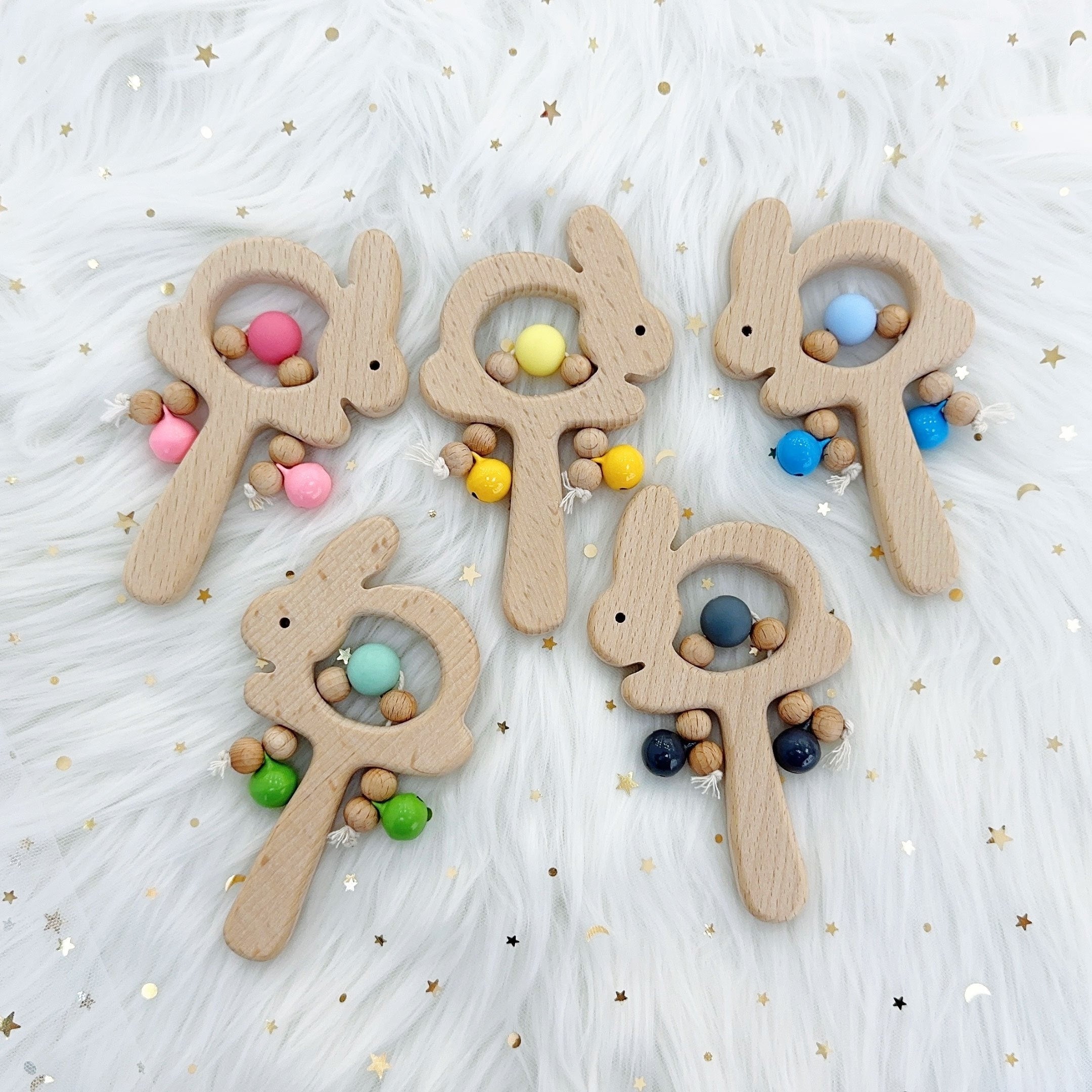 Beech Rabbit Rattle Wooden Silicone Children's Early Education Toy
