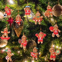 12pcs Sporty Gingerbread Man Ornament Christmas Tree Ornaments