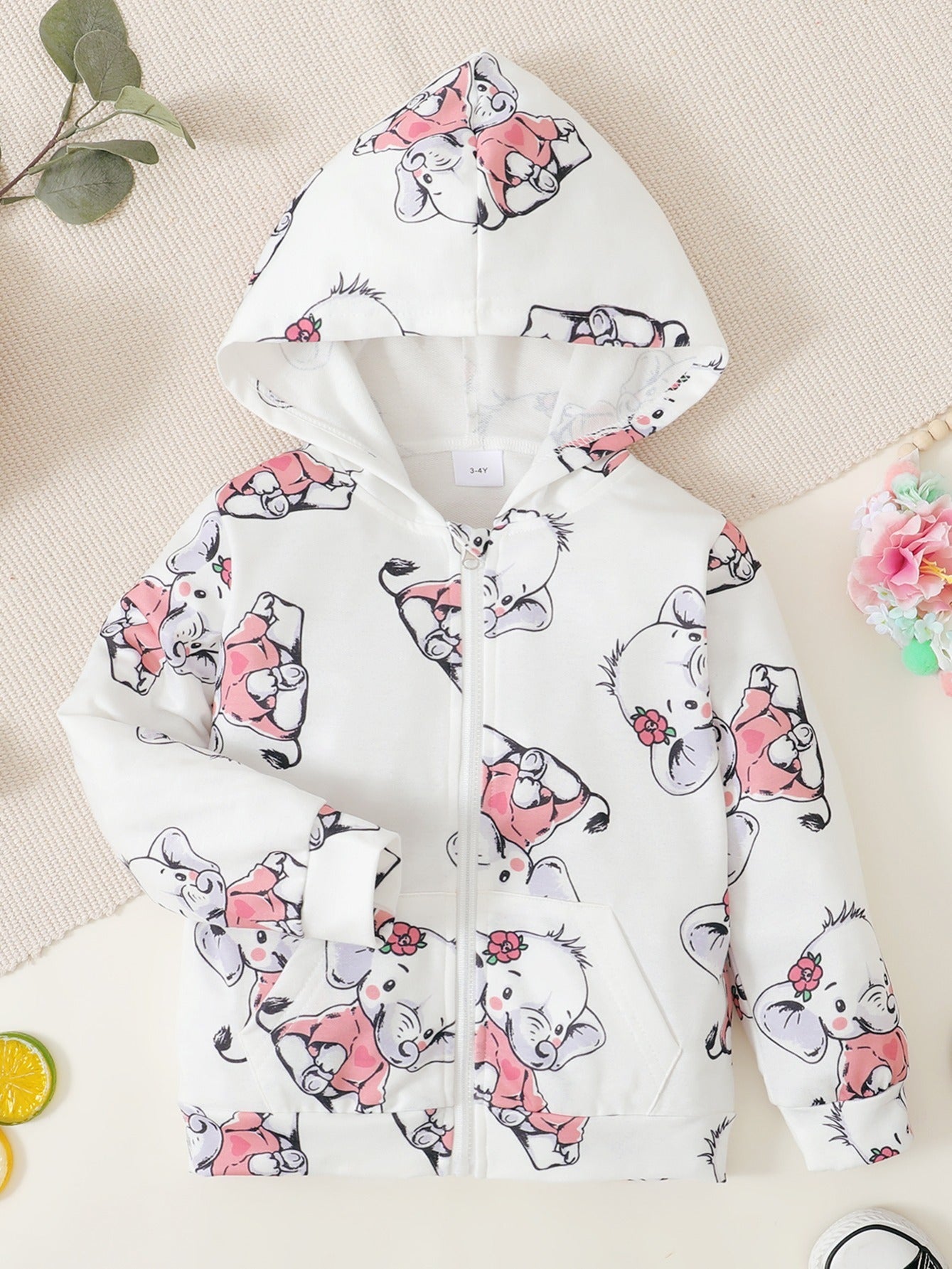 Elephant Print Zip Up Hooded Jacket for Toddler Girls