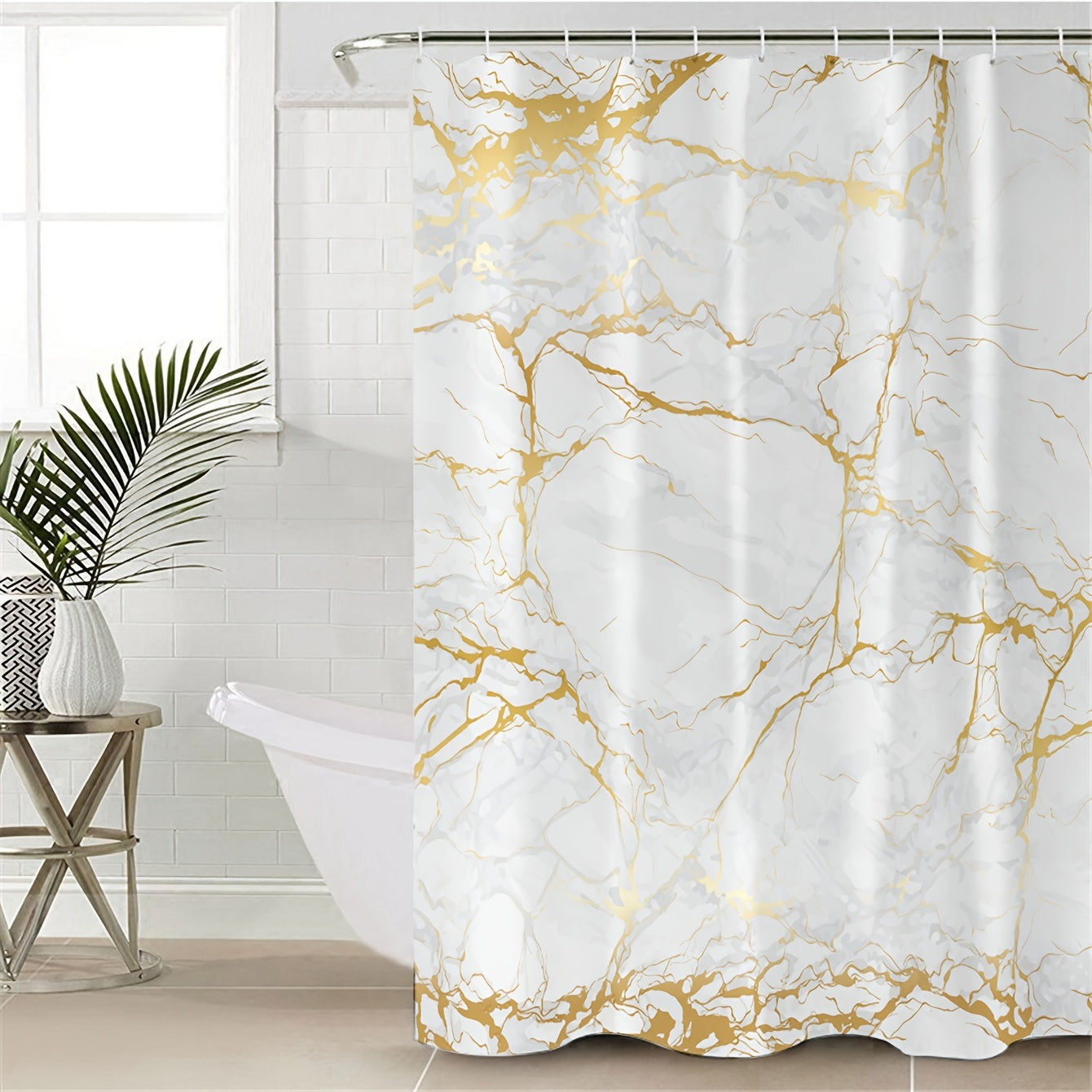 Marbled Shower Curtain Set Bathroom Waterproof Shower Curtain With Plastic Hooks
