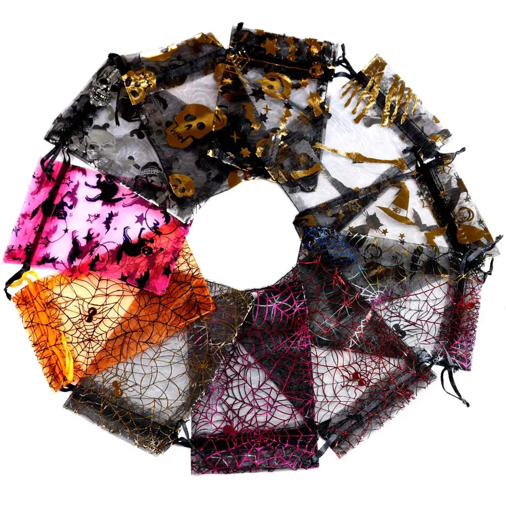 25pcs/lot Skull Halloween Organza Bag Bone Printing Party Candy Gift Packaging