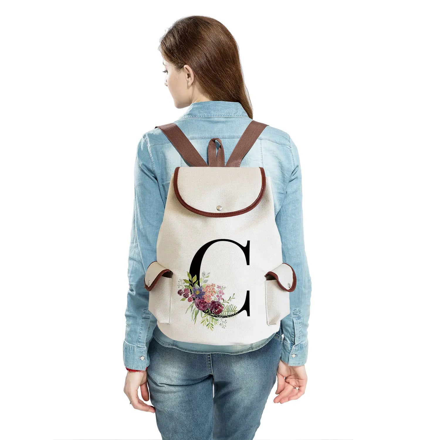 Floral Print Backpack Personalized Name Pack Women's Back Bag