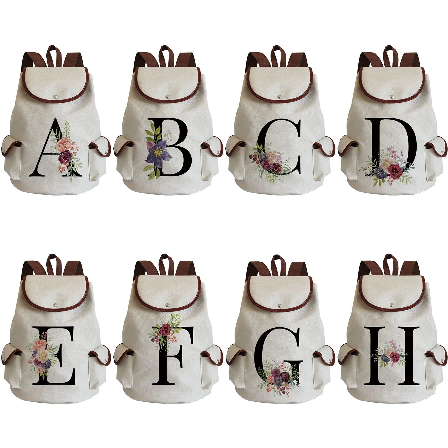 Floral Print Backpack Personalized Name Pack Women's Back Bag